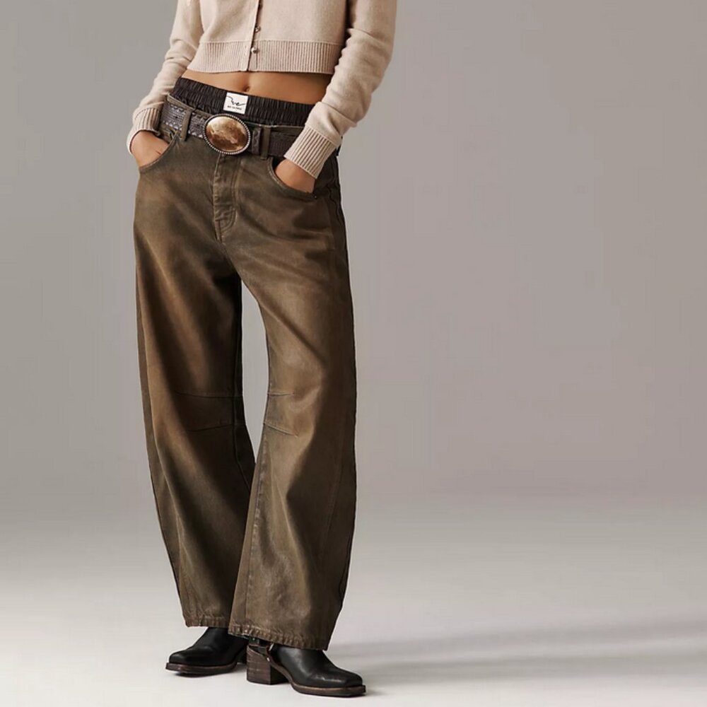 Free People We The Free Good Luck Coated Barrel Jeans in New Moon